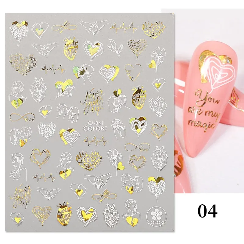 1 Pc 3D Nail Stickers Leaves Sliders for Nails Gold White Bronzing Flowers Gradient Adhesive Sticker Nail Design Art Decorations-Nail Inspo