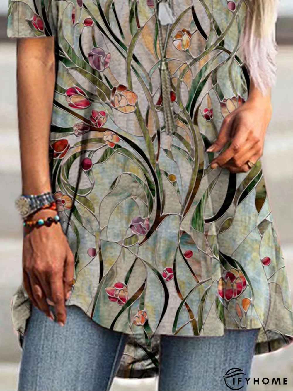 Short Sleeve Printed Cotton-Blend T-shirt | IFYHOME