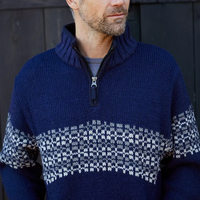 Vintage Warmth Norwool Icelandic Knit Jacquard Half Zip Collar Sweater（Unisex ）