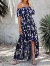Printed Irregular Clipping Off-The-Shoulder Maxi Dress