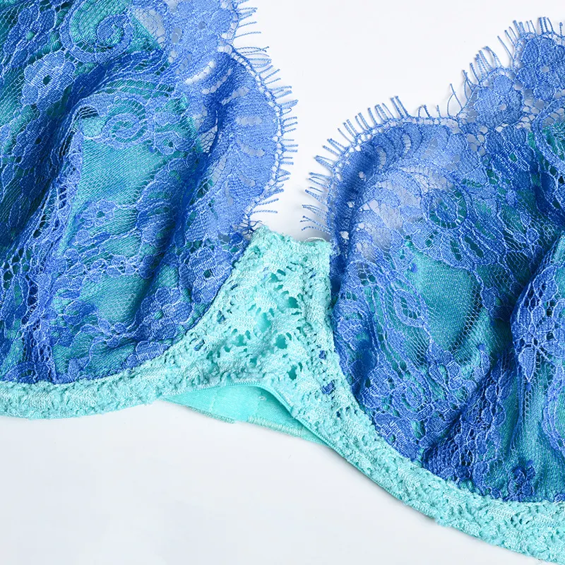 Billionm Sexy Lingerie Women Intimates Lace Underwear Set Push Up Bra Fish Net Nightwear Mesh Sheer See Through Sets Patchwork Color