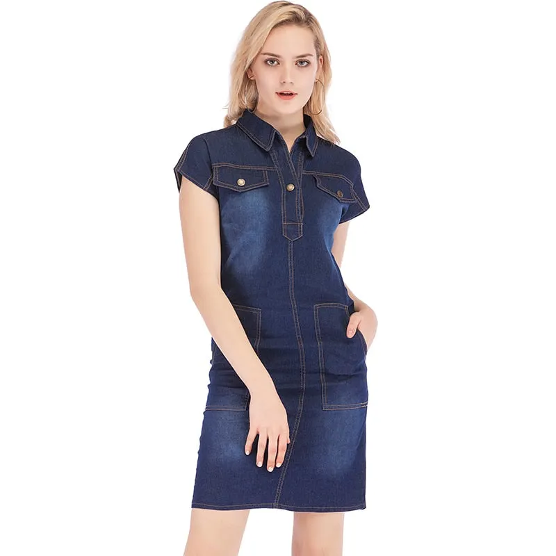 2021 Summer Fashion Denim Dress Hot Sale Casual Loose Jean Dress Lady Plus Size Slim Short Sleeve Clothing Elegant Dress 4051