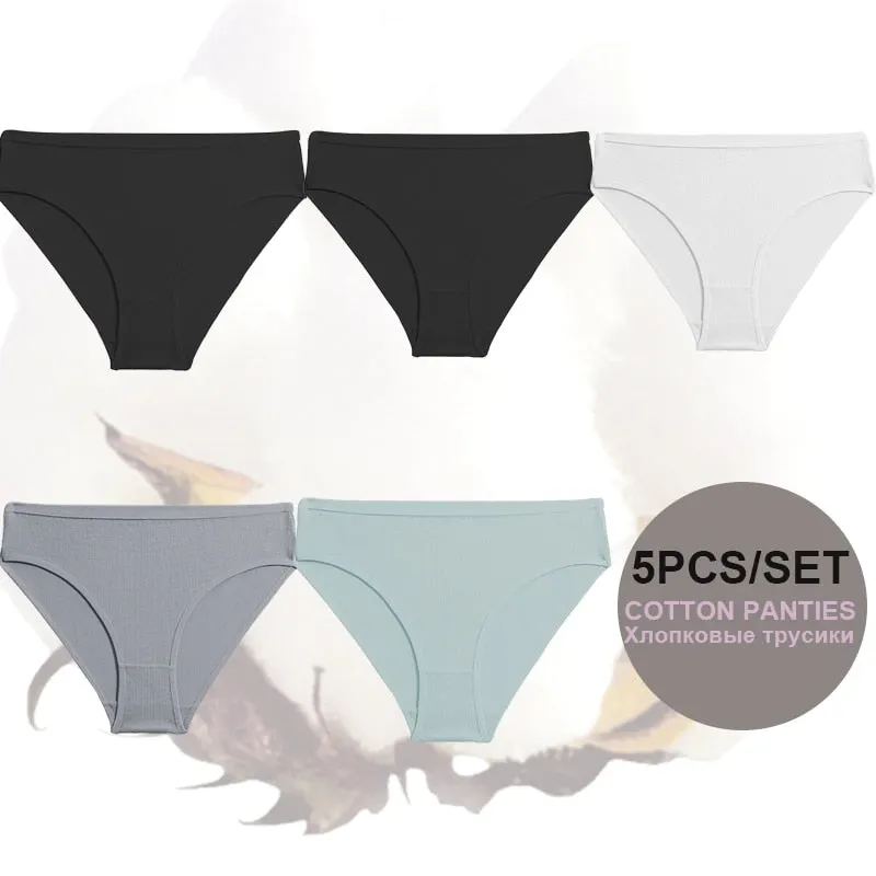 FINETOO 5PCS/Set Lingerie Cotton Women Panties Lingerie S-XL Briefs Sexy Ladies Intimates Underwear Female Pantys New Underpants