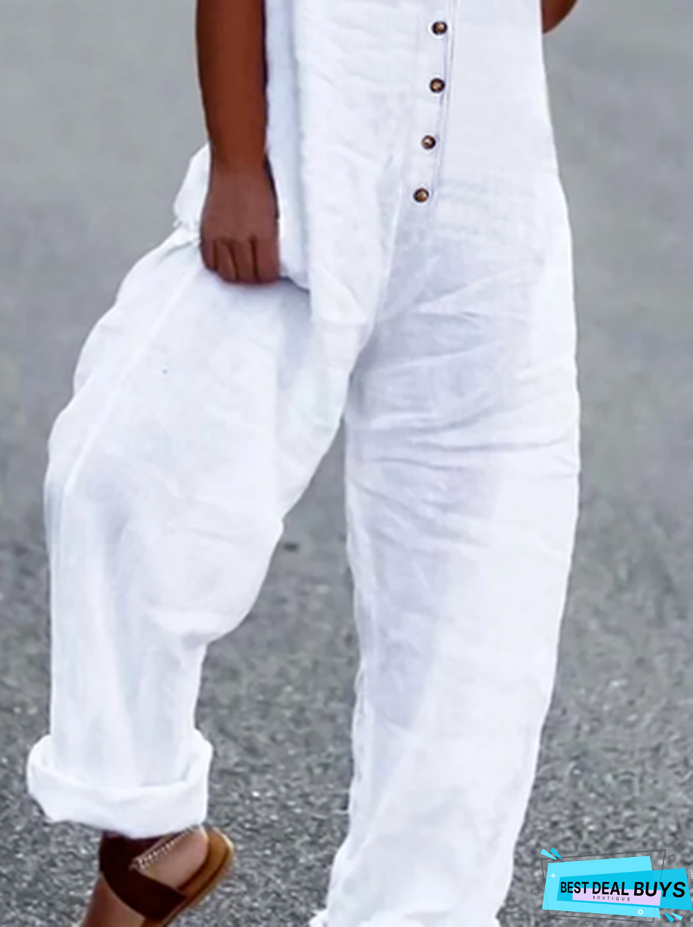 Women's Fashion Short Sleeve Loosen Jumpsuit Rompers Slacks Wide Leg Full Length Pants Button