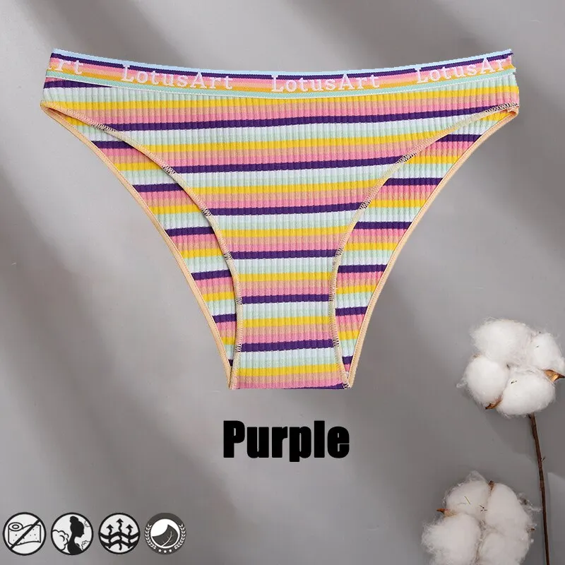 Billionm Women Cotton Colorful Stripe Panties Sexy Intimate Underwear Female Soft Solid Briefs Low Waist Underpant Soft Lingerie