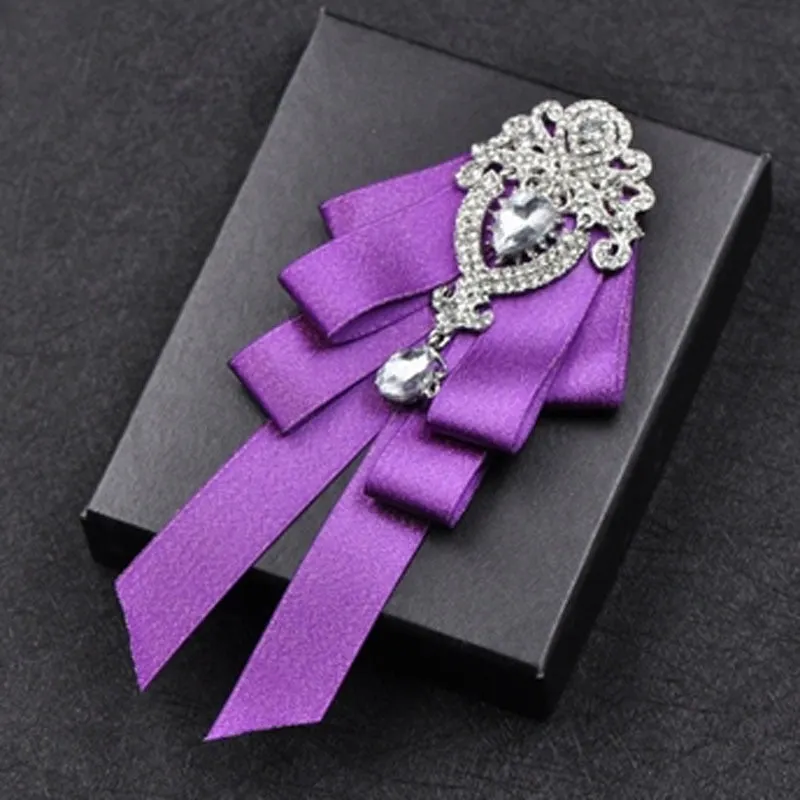 High-quality Fashion Handmade Red Diamond Bow Tie Wedding Collar Bowtie Brooch Pocket Towel Square Set Gifts for Men Accessories