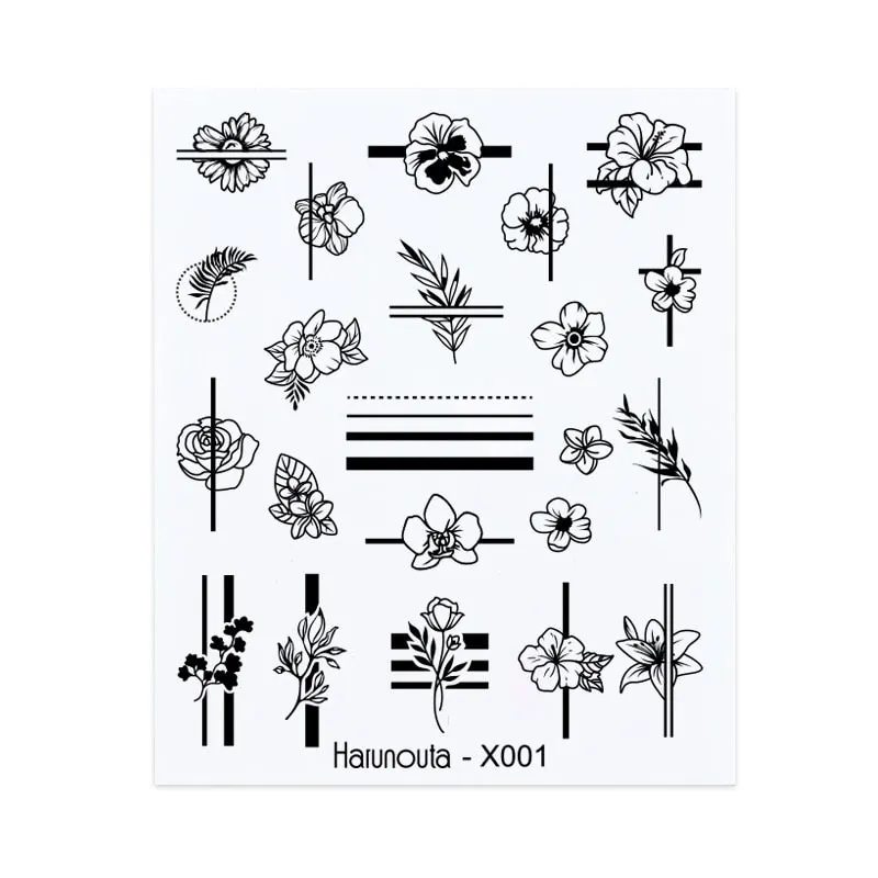 Harunouta Water Decals Ink Blooming Flower Leaves Transfer Nail Stickers Butterfly Love Heart Design Slider Watermark Decoration-Nail Inspo
