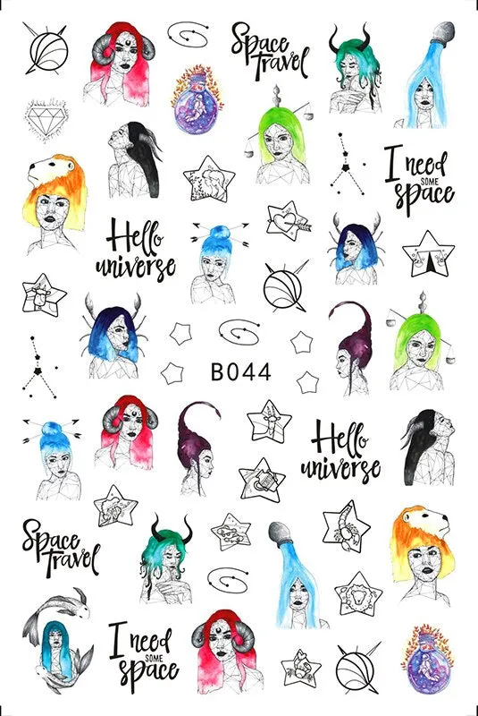 Fashion Nail Art Sticker Cartoon 12 Constellation DIY Decals Options Manicure Design Self Adhesive Sticker for Nails Decoration