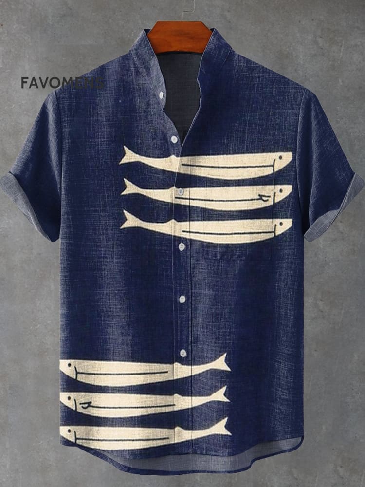 Sardine Fish Art Vintage Print Casual 100% Cotton Shirt Multicolor / S