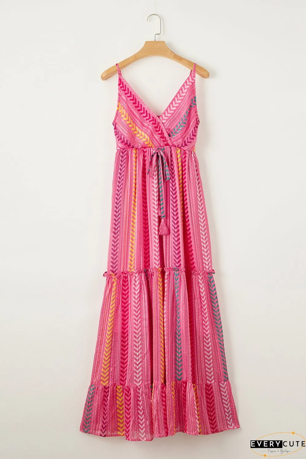 Tassel Tie V Neck Wrap Maxi Dress