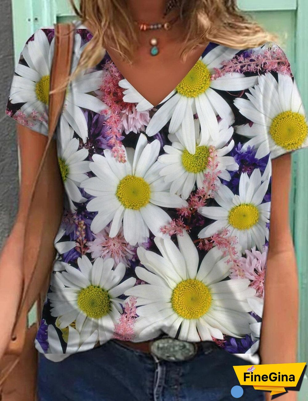 Loose V Neck Printed Shirt