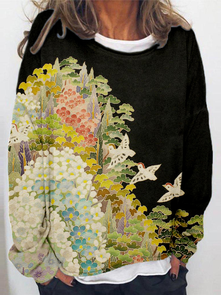 Japanese Art Painting Pattern Oversized Comfy Sweatshirt