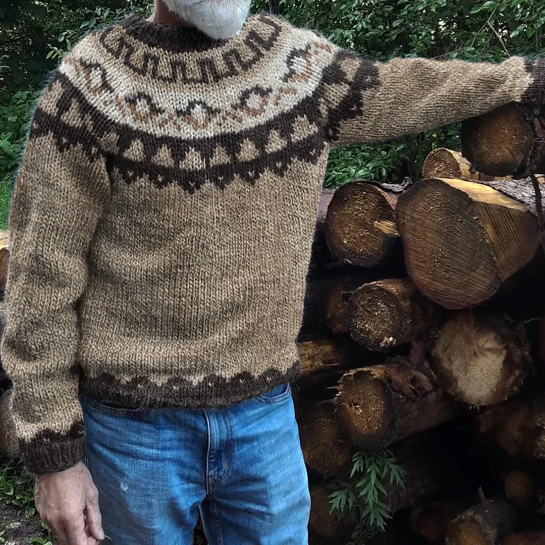 Men's Geometry Jacquard Icelandic Cozy Knit Sweater