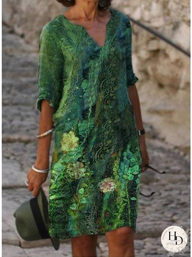 Casual Dress Ethnic Dress Shift Dress Midi Dress Leopard Black White Half Sleeve Floral Print Summer Spring V Neck Basic Daily Vacation Weekend S M L XL XXL 3XL for Women
