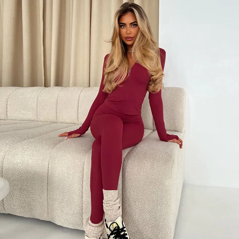 Uveng Uveng Has F24ST186 New Women's Fashion Casual Zipper Jacket High-Rise Trouser Set