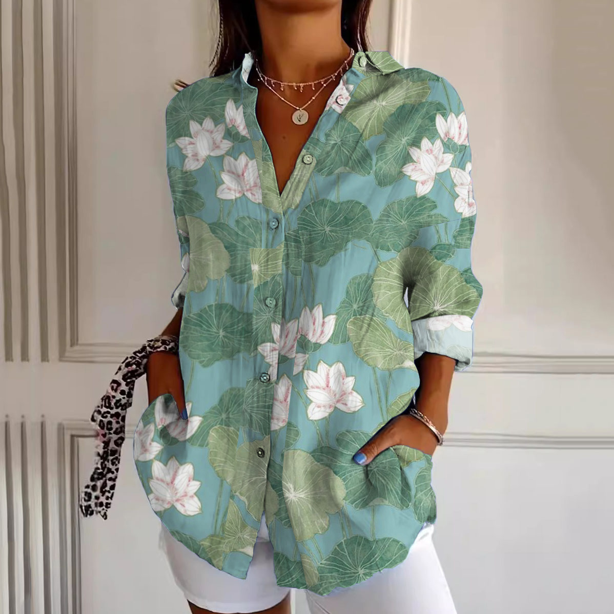 Casual Water Lily Art Pattern Women'S Shirt artswardrobe