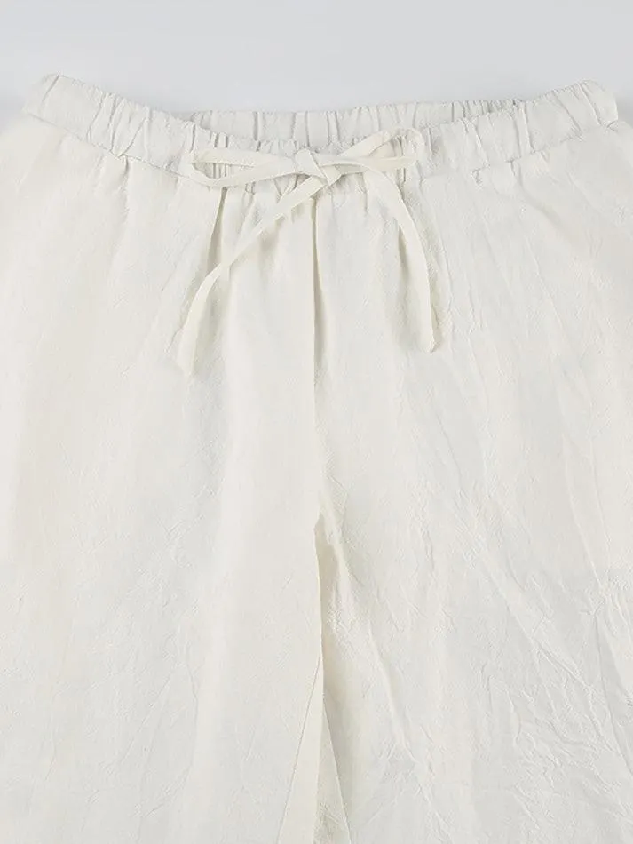Brownm Basic Solid Color Drawstring Straight Leg Pants