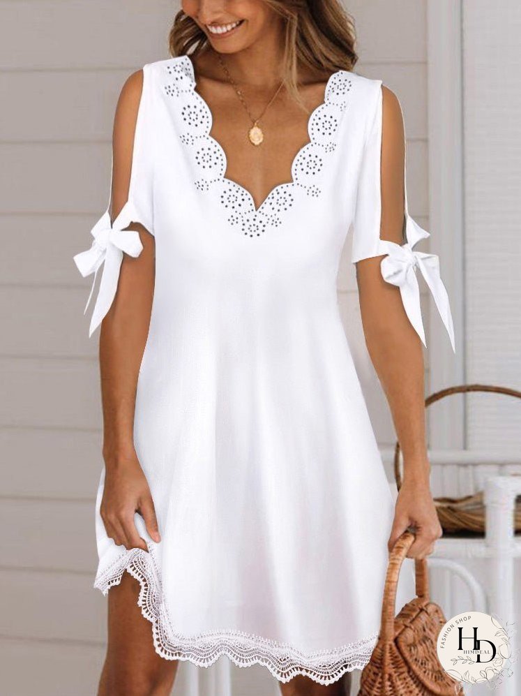 Dresses V-Neck Lace Off Shoulder Mini Dress for Women