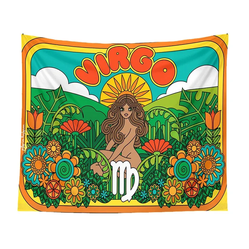 Tarot Astrology Tapestry Wall Hanging Constellation Hippie Decor Trippy Divination Beach Mat Sun Moon Wall Decor Boho INS Print