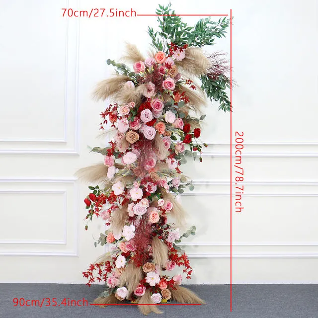 A119 A7497 Pampas Grass Willow Leaf PinkHang Floral Arrangement Wedding Backdrop