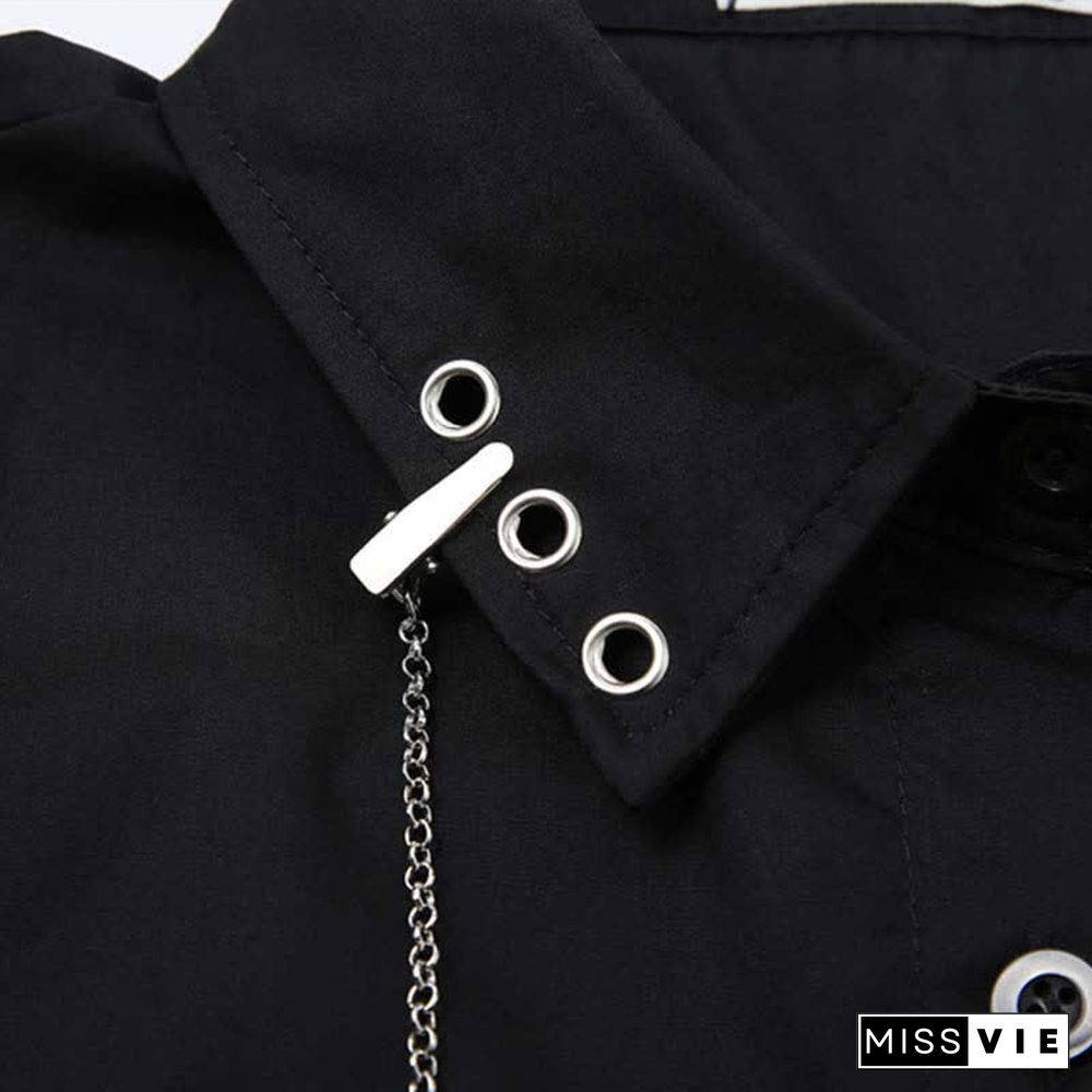 Chic Pocket Lapel Tie T-Shirt Casual Chain Cargo Shorts Pants