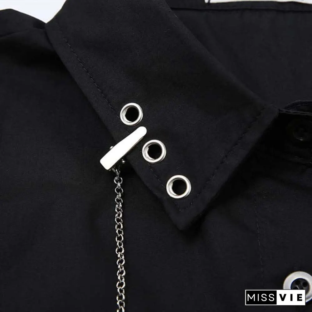 Chic Pocket Lapel Tie T-Shirt Casual Chain Cargo Shorts Pants