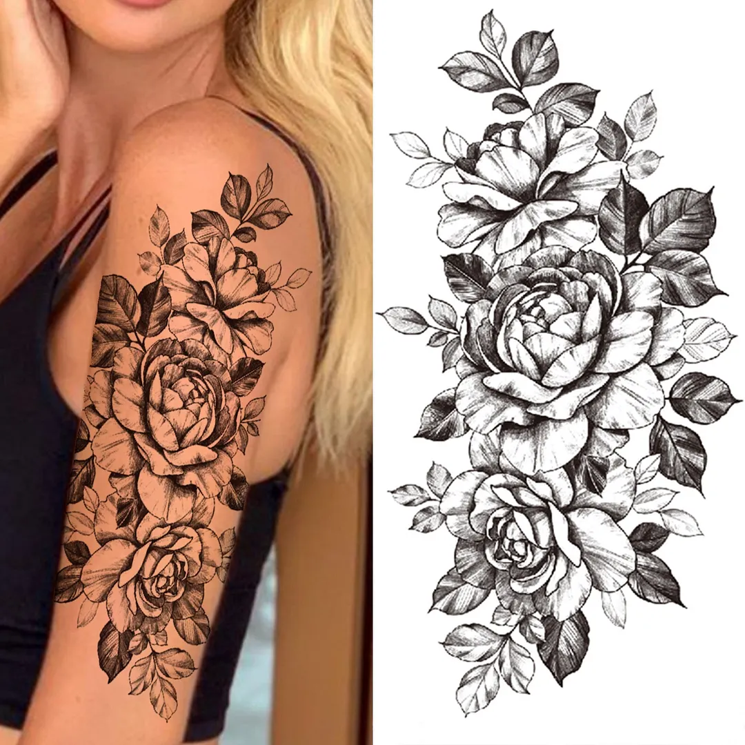Lily Chains Flower Temporary Tattoos For Women Girl Black Butterfly Dream Catcher Tattoo Sticker Fake Rose Sexy Tatoos Back Body 1108