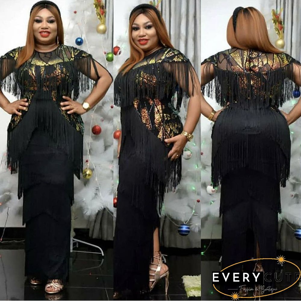 Women Summer Sexy Fringed Embellished Bodycon Celebrity Evening Dress Short Sleeve Fringe Tassel Club Party Dress Vestidos