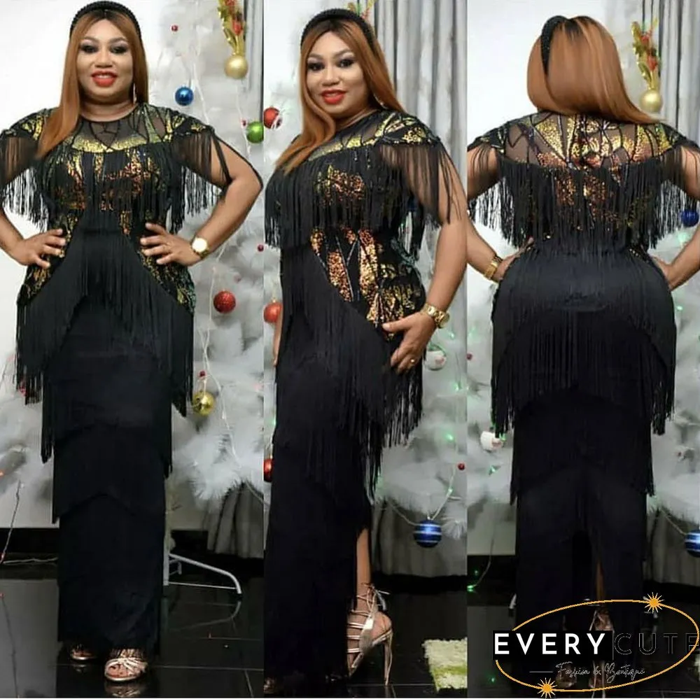 Women Summer Sexy Fringed Embellished Bodycon Celebrity Evening Dress Short Sleeve Fringe Tassel Club Party Dress Vestidos