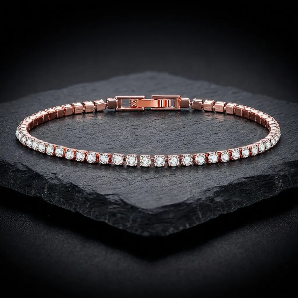 JiStones Radiant Multicolor Zirconia Tennis Bracelet | 2.5mm-5mm Luxury Crystal Chain 2.5mm - Rose Gold - 18cm