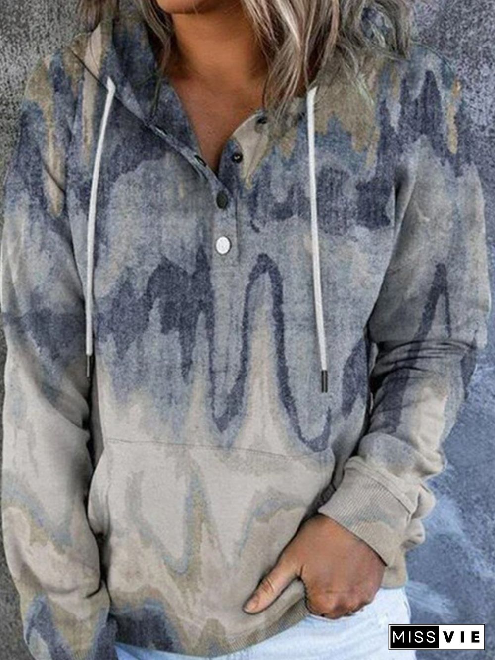 Gray Geometric Printed Casual Vintage Hoodie Sweatshirts