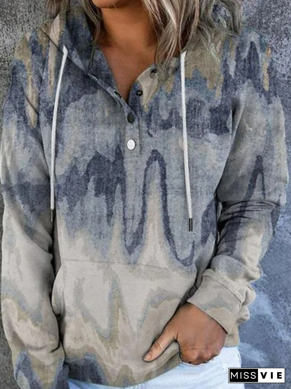 Gray Geometric Printed Casual Vintage Hoodie Sweatshirts