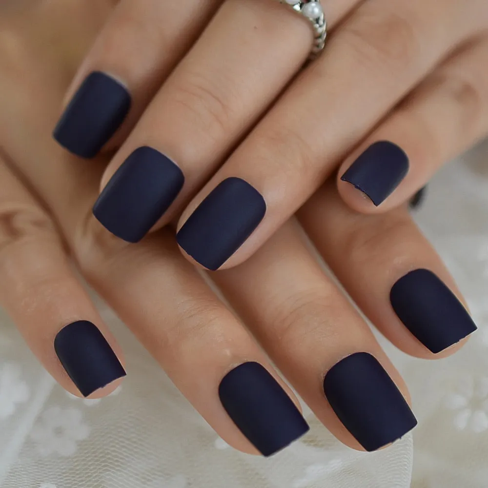 Medium Long Matte Fake Nails White Matt Solid Color Nail Tips Square Acrylic Fignernails 24-Nail Inspo