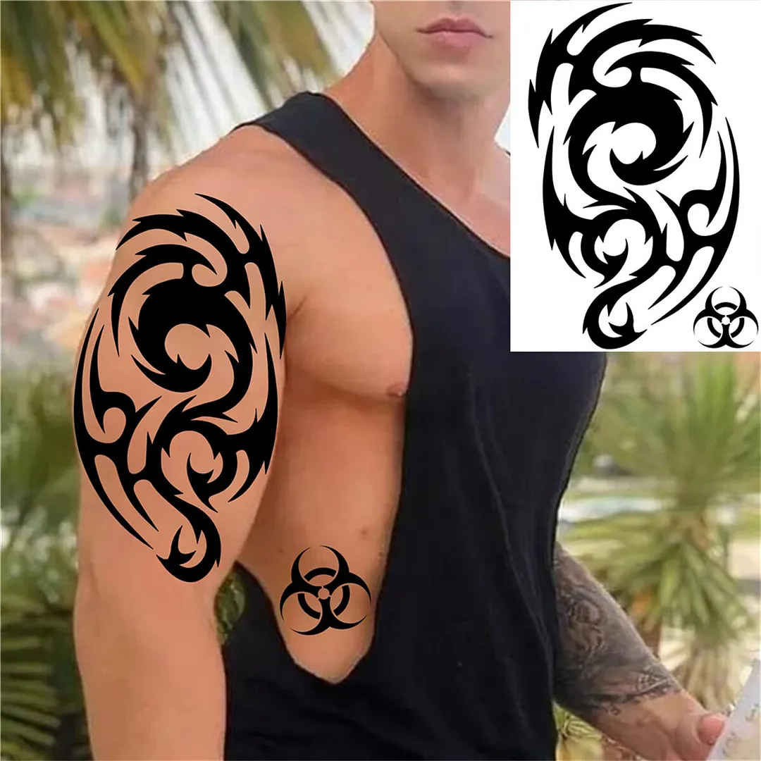 Flower Skeleton Temporary Tattoos For Women Men Adult Death Skull Tattoo Sticker Fake Lion Wolf Forest Black Evil Tatoos Armband