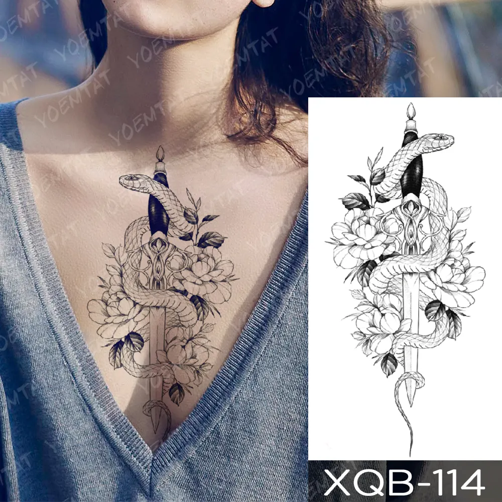 Sdrawing Temporary Tattoo Stickers Fox Lion Tiger Wolf Peony Rose Flowers Leaf Flash Tatto Women Men Body Art Arm Fake Tattoos