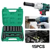 15pcs Electric Wrench Sleeve Head with Portable Storage Case 8-32mm Black Finish