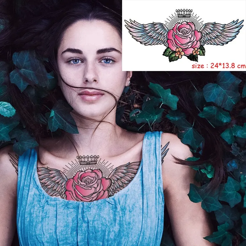 Temporary Tattoo Sticker Totem Flower Arrow Color Sexy Chest Back Fake Tatoo Waterproof Flash Tatto Body Art for Woman Girl