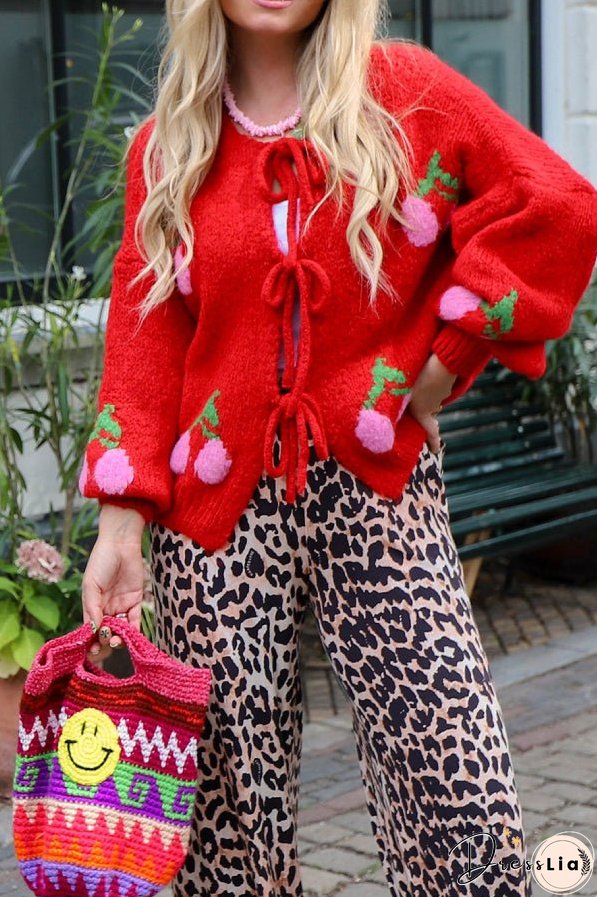 Cherry Embroidered Cardigan Sweater