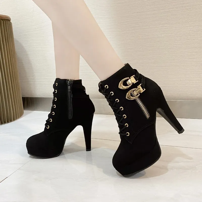 Breakj Breakj New Large-Size Martin Boots Women Fashion Zip Side Zipper Ultra-High And Solid Color Small Short Boots