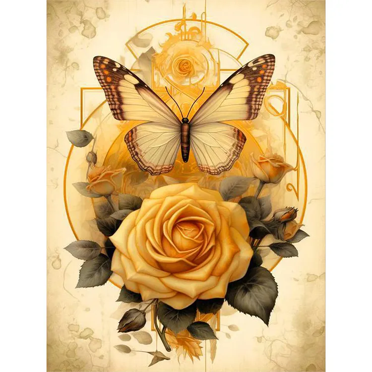 Butterfly And Rose 30*40CM(Canvas) Full Round Drill Diamond Painting gbfke