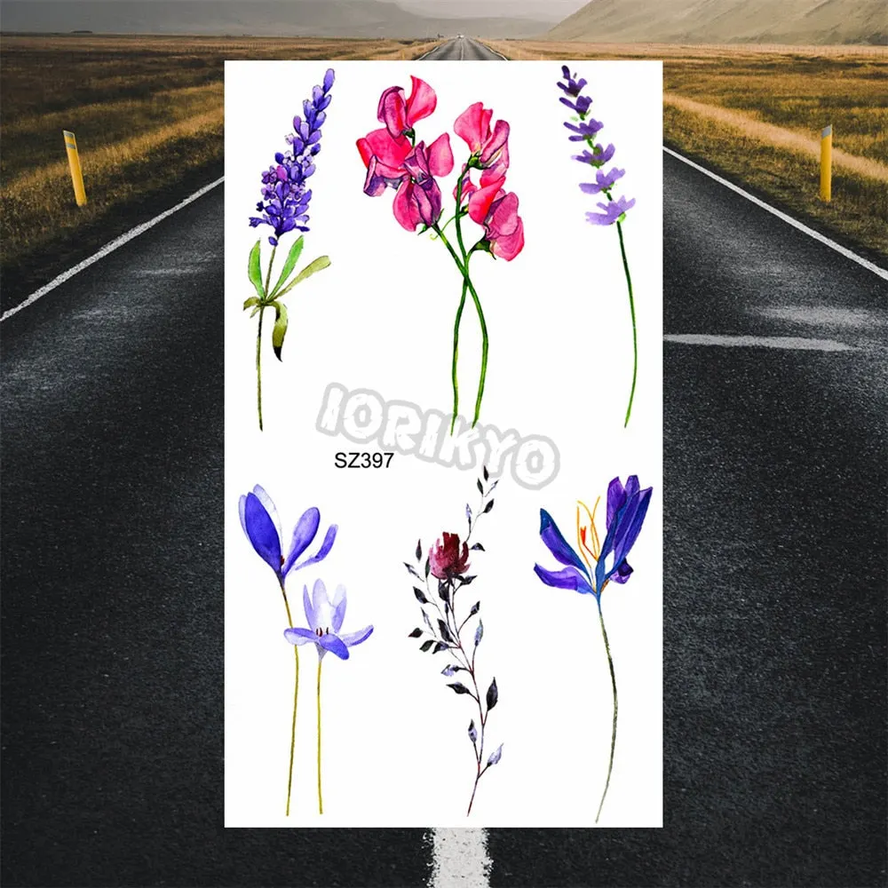 Black Dandelion With Creative Tattoos For Women Men Realistic Sea Wave Mountain Lavender Fake Tattoo Sticker Arm Leg Tatoos 3D