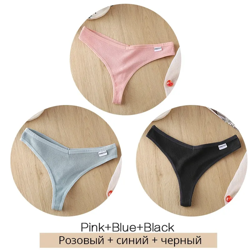 FINETOO 3Pcs/set Cotton Thongs Women Fruit Embroidery G-string Panties M-XL Low Waist T-back Underpants Ladies Underwear Panty