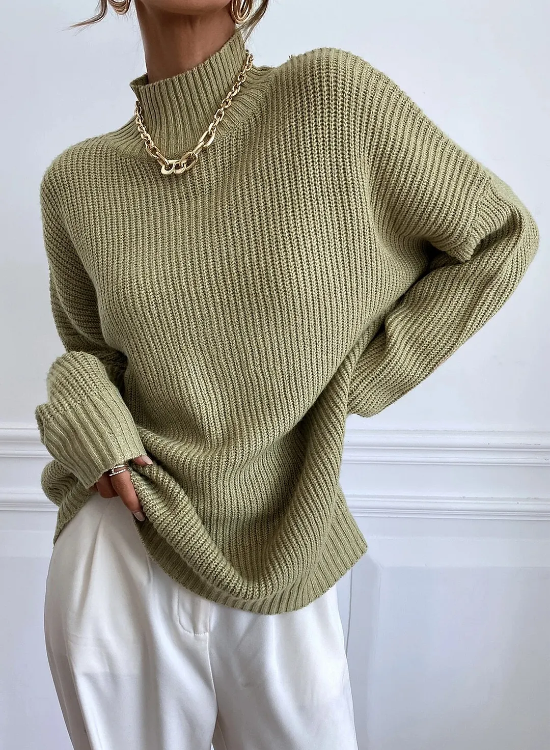 Women's Stand Collar Batwing Sleeve Jumper