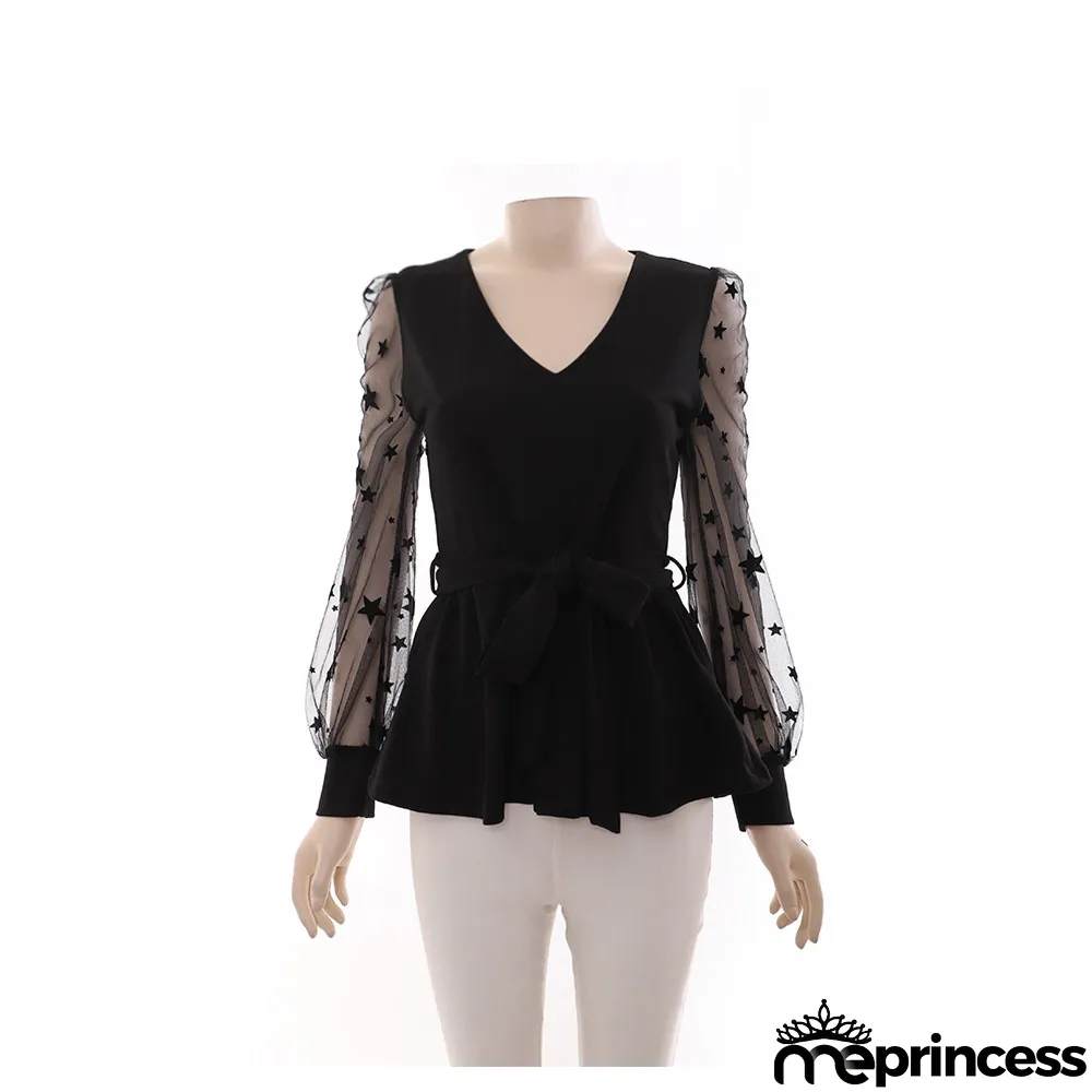 Women Fall V-neck Long Sleeve Lace Elegant Top