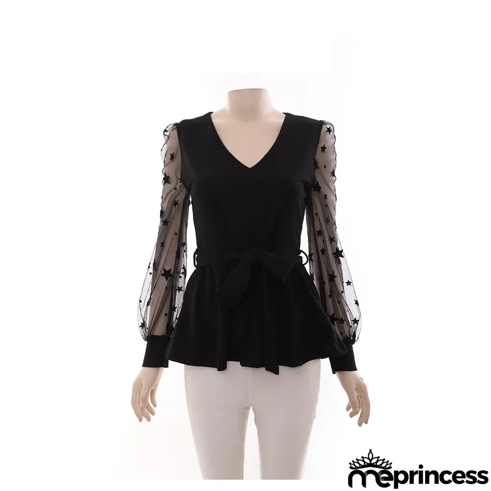 Women Fall V-neck Long Sleeve Lace Elegant Top