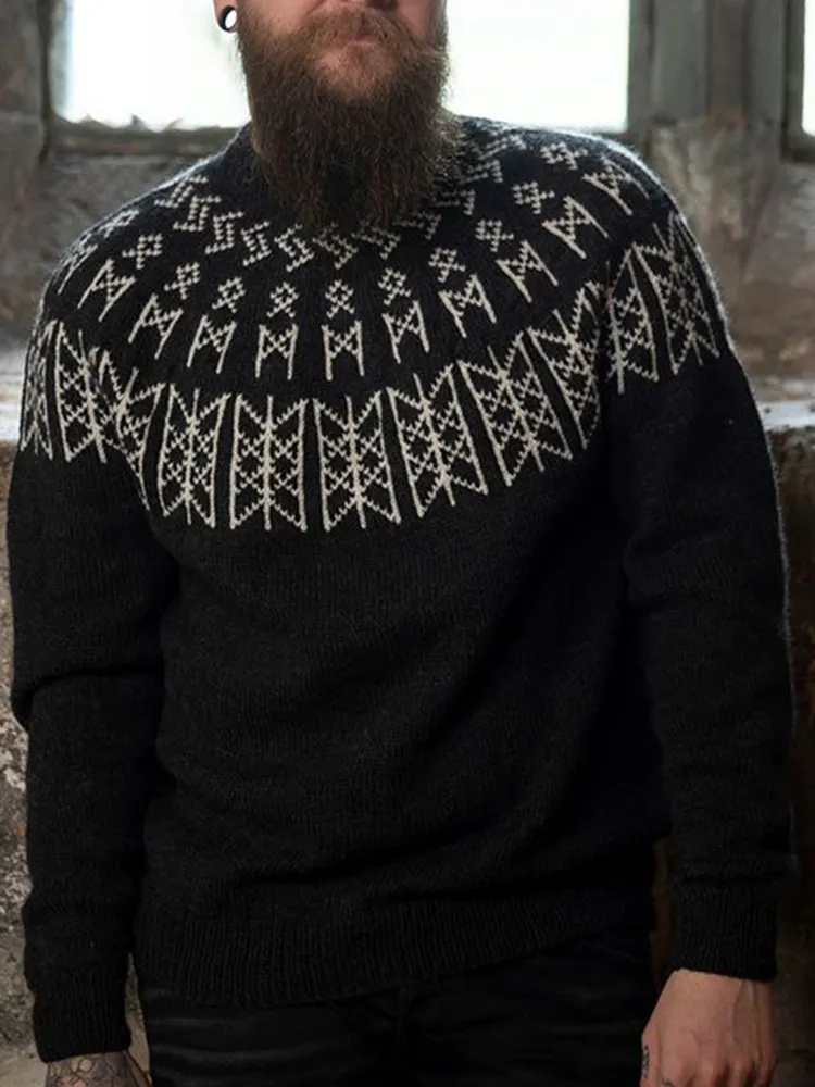 Vintage Knitted Jacquard Iceland Crew Neck Sweater