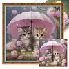 Kitten Holding Umbrella With Flowers - 11CT Stamped Cross Stitch - 40*40cm - Cat