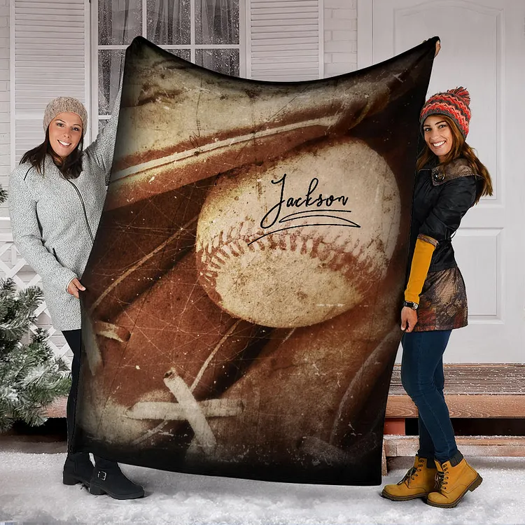 Personalized Baseball Blanket, Baseball Custom Name Number Soft Cozy Blanket | BKKid484