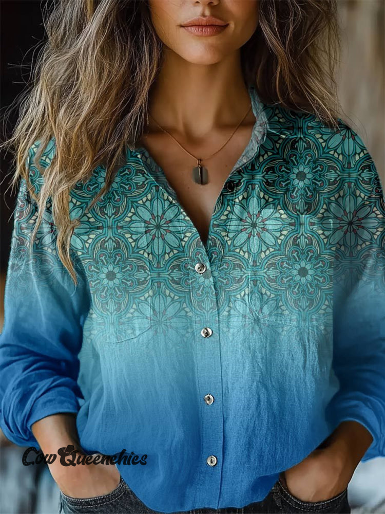 Women&rsquo;s Flower Print Casual Long Sleeve Comfortable Cotton Shirt Multicolor / S