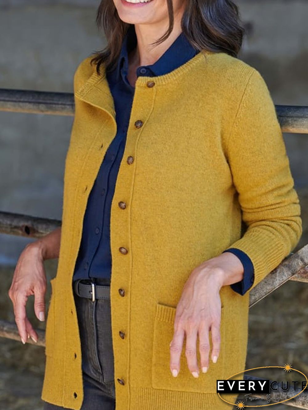 Knitted Plain Casual Sweater Coat
